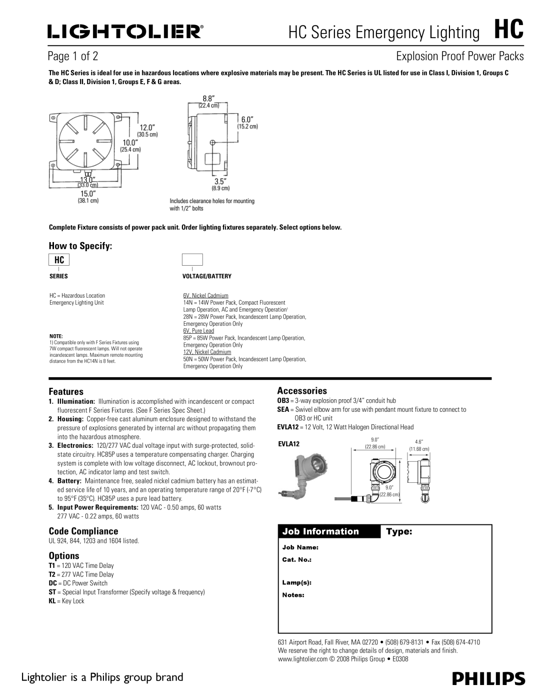 Philips HC Series, HC28N, HC85P, HC14N manual HC Series Emergency Lighting HC 